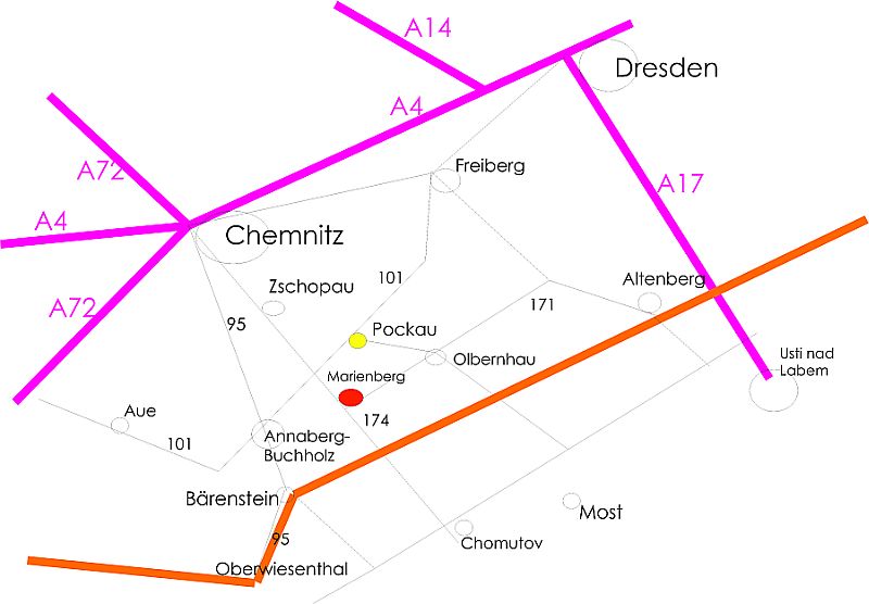 straßenkarte erzgebirge tschechien marienberg