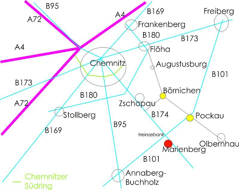 Straßenkarte Großraum Chemnitz